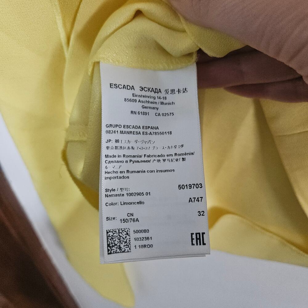Escada Yellow Drape Front Layered Sleeveless Top Size 32 XS Womens Elegant - Picture 7 of 7